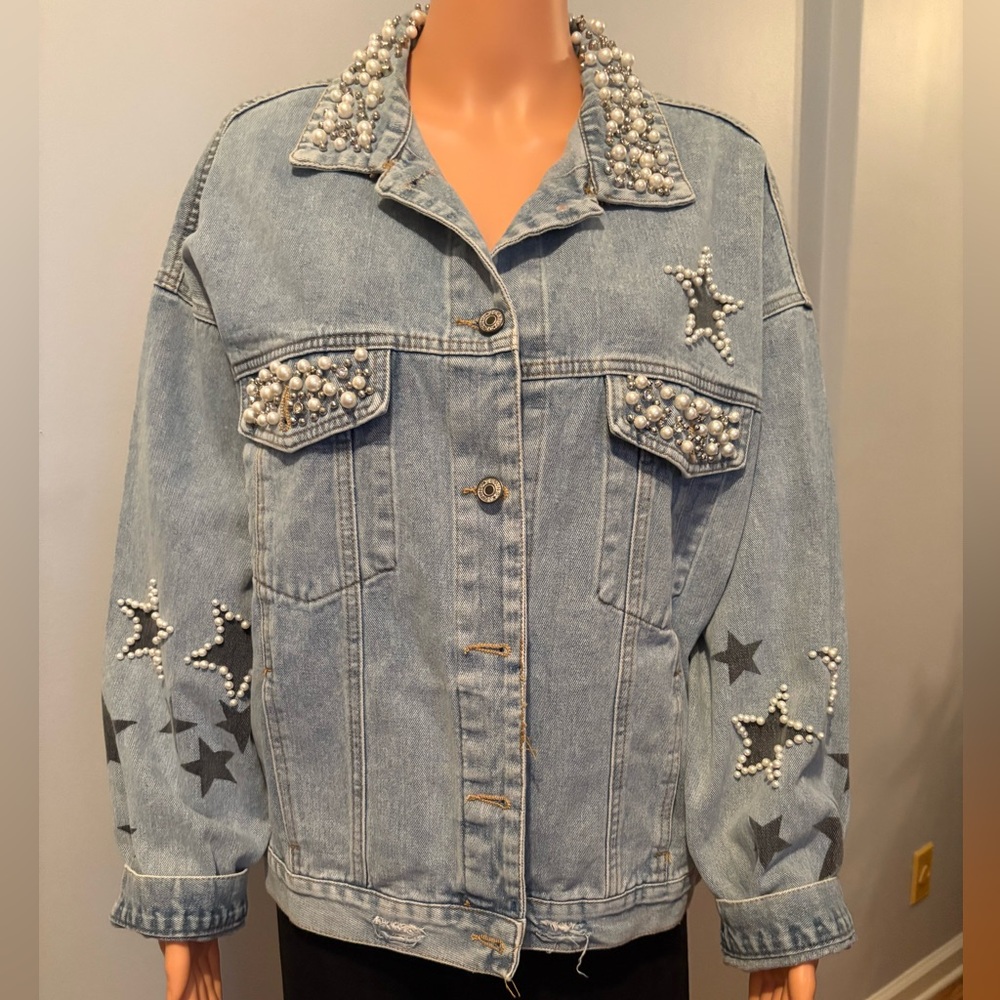Pearl Embellished Denim Jacket